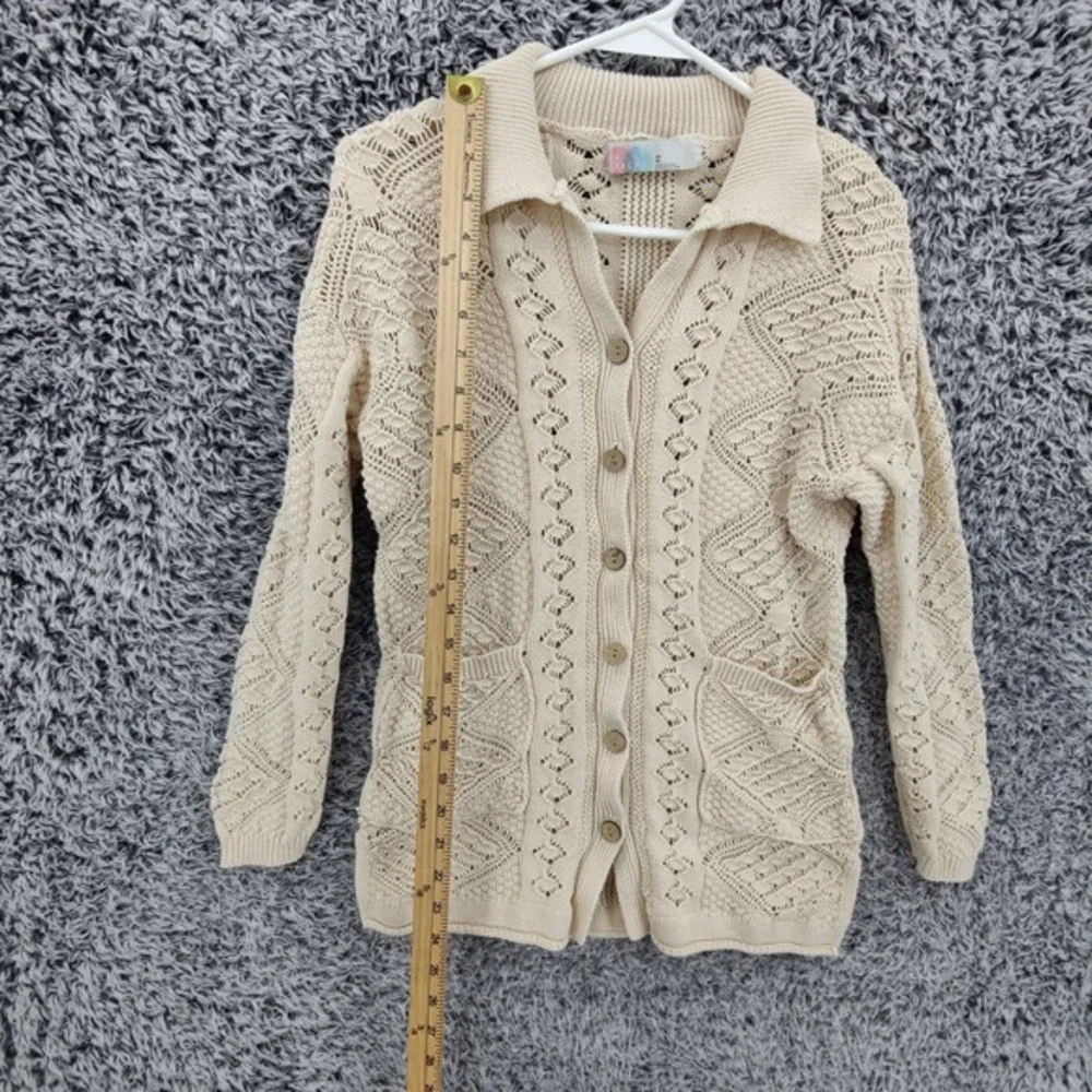 Free People Beach Women Preppy Coastal Pointelle Crochet Cardigan XS Cream Knit